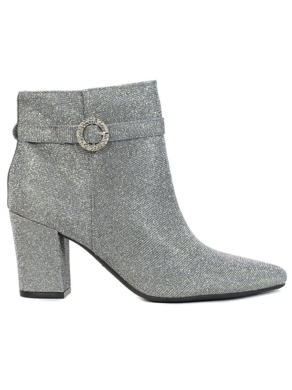 Life Stride Pewter Shimmer Pointed Toe Block Heel Silver Ankle Boot Bootie